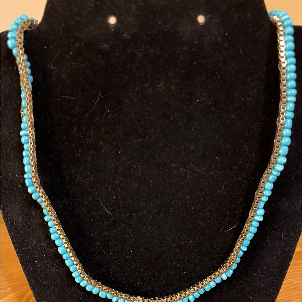 Turquoise color beaded wrap bracelet with gold edging and clasp 21” - Picture 7 of 9